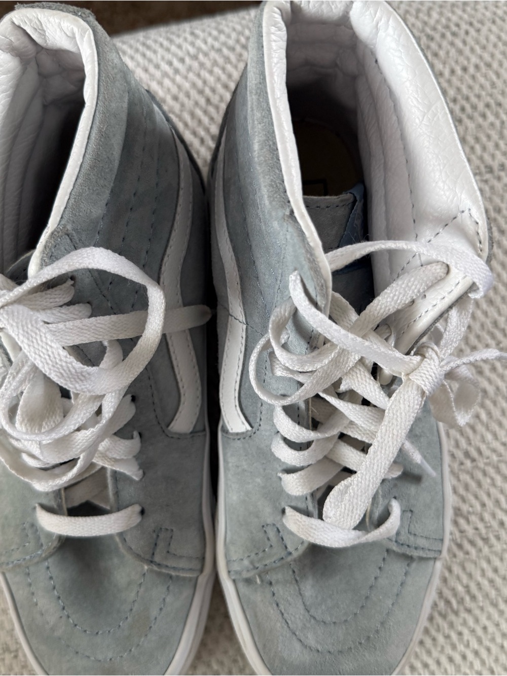 Vans  women’s Light Gray and White Sk8-Hi Suede Sneakers - Picture 2 of 6